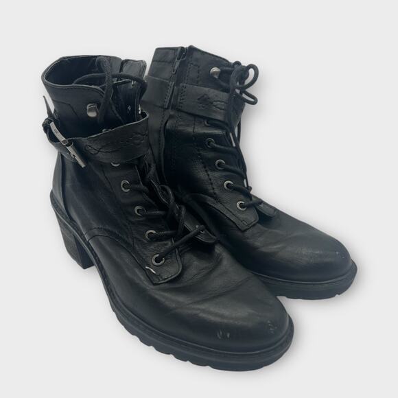 Zodiac Gemma Leather Block Heel Combat Lace-up Zip Boots Black Women's 8.5M - Picture 2 of 11